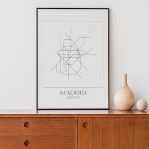 Madrid Metro Map Print - city map poster, black and white wall art, underground metro subway artful traveler, travel lover gift