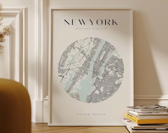 New York Circle City Map Digital Download Art Print