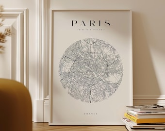 Paris Circle City Map Digital Download Art Print
