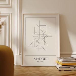 Madrid Metro svartvit karta konsttryck