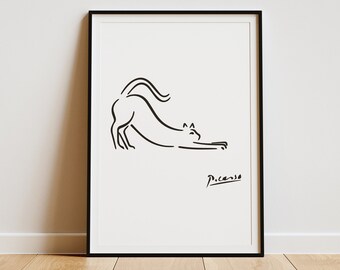 Picasso Cat Line Art Illustration Poster - Minimalist Animal Lover Gift, Cat Print, Nursery, Children&#39;s Room Wall Art Decor