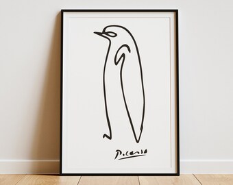 Picasso Penguin Line Art Illustration Poster - Minimalist Bird Lover Gift, Bird Print, Gallery Quality, Nursery, Children&#39;s Wall Art Decor