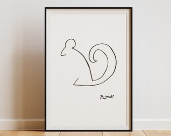 Picasso Squirrel Line Art Illustration Poster - Minimalist Animal Lover Gift, Squirrel Print, Gallery Quality, Nursery Wall Art Décor