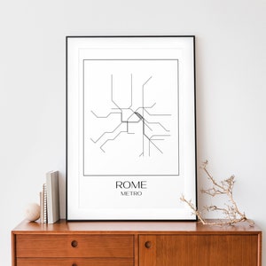 Poster con mappa della metropolitana di Roma - Stampa giclée di qualità museale su carta opaca - Arte astratta minimalista - Regalo per avventurieri e amanti dei viaggi