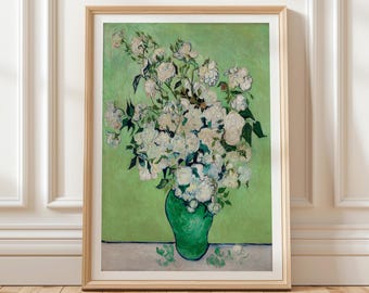 Lámina decorativa "Rosas blancas en un jarrón verde" de Vincent Van Gogh