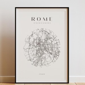 Stampa artistica della mappa circolare di Roma con testo, poster della mappa della città, stampa per gli amanti dei viaggi