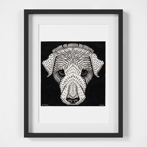 Dog Vintage Linocut Print: Black and White Graphic Art (Digital Print)