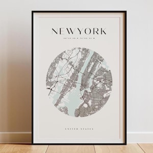 Impression d'art de carte de cercle de New York, affiche de carte de ville, impression d'amant de voyage