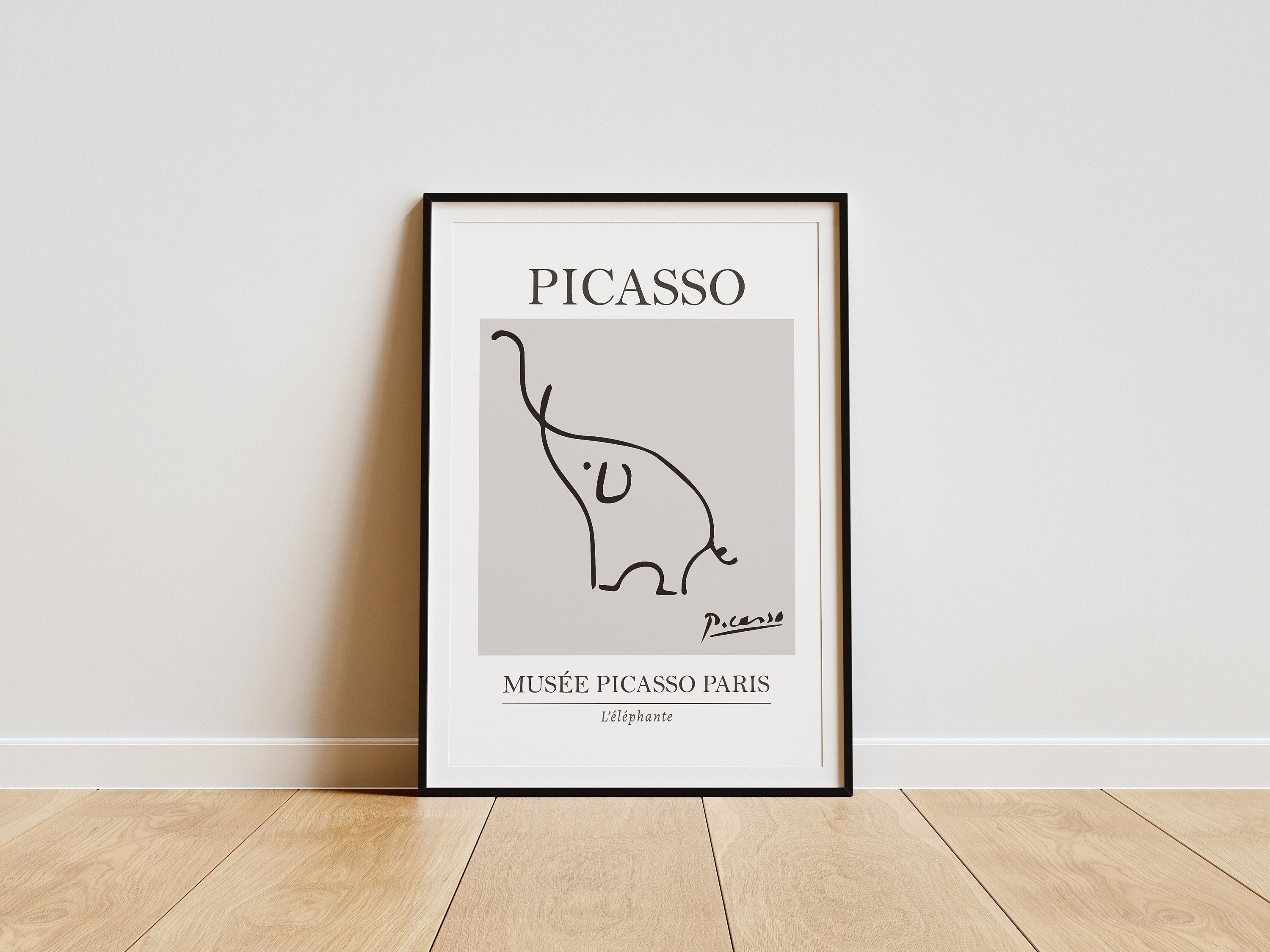 Picasso Elephant Line Art Grey Illustration Poster - Minimalist Animal Lover Gift, Elephant Print, Nursery Wall Art Gray Home Decor