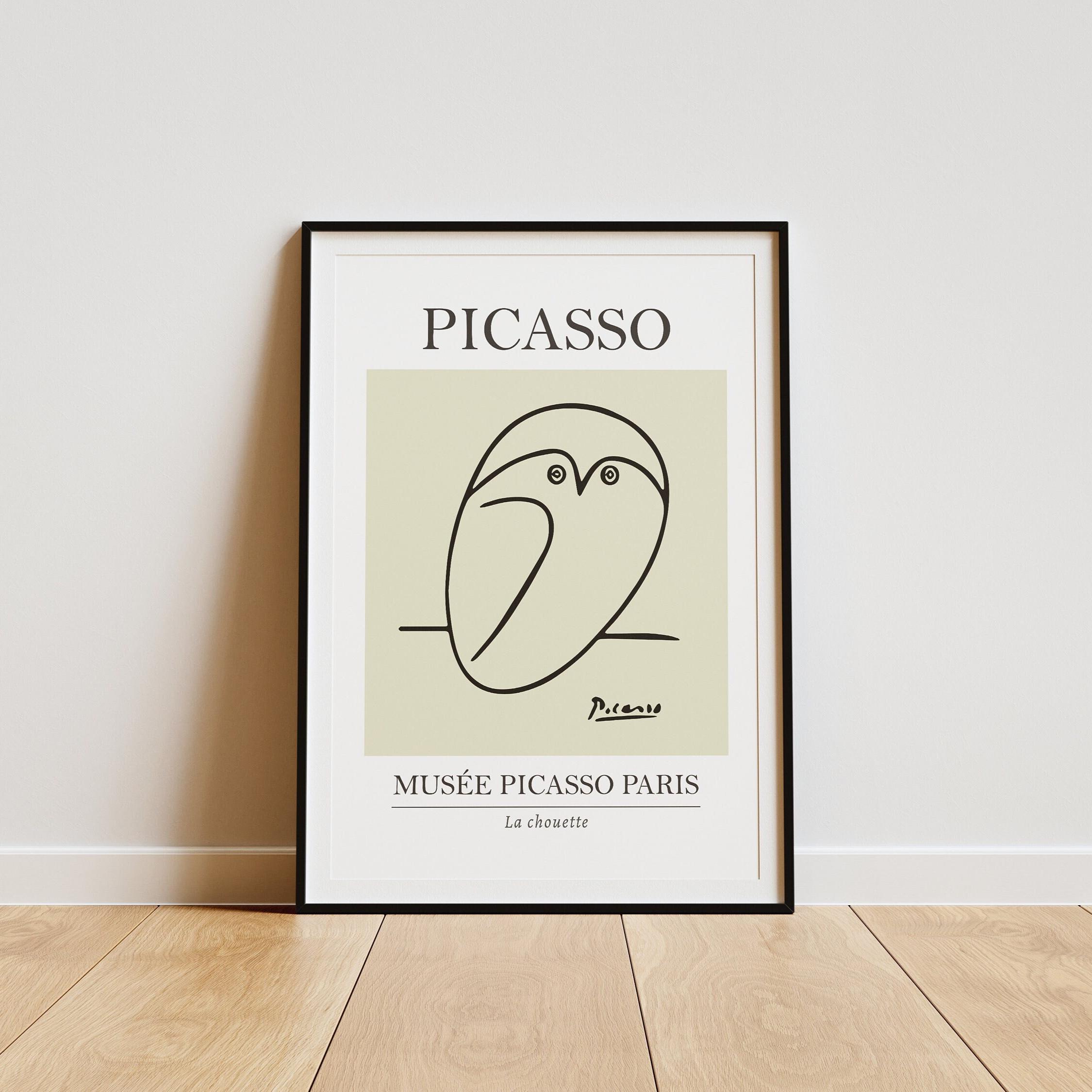 Picasso Owl Minimalist Yellow Line Art Print Wall Art