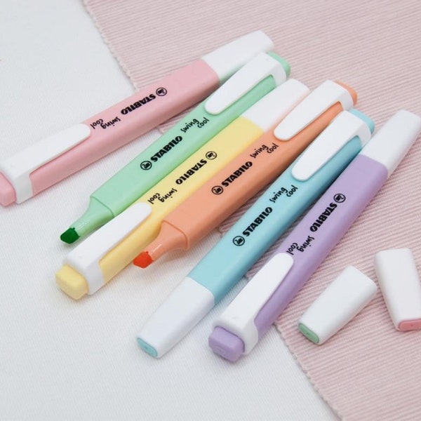 Stabilo Swing Cool Pastel Highlighter Pens - available in Turquoise, Milky Yellow, Pink Blush, Lilac Haze, Creamy Peach or Hint of Mint.