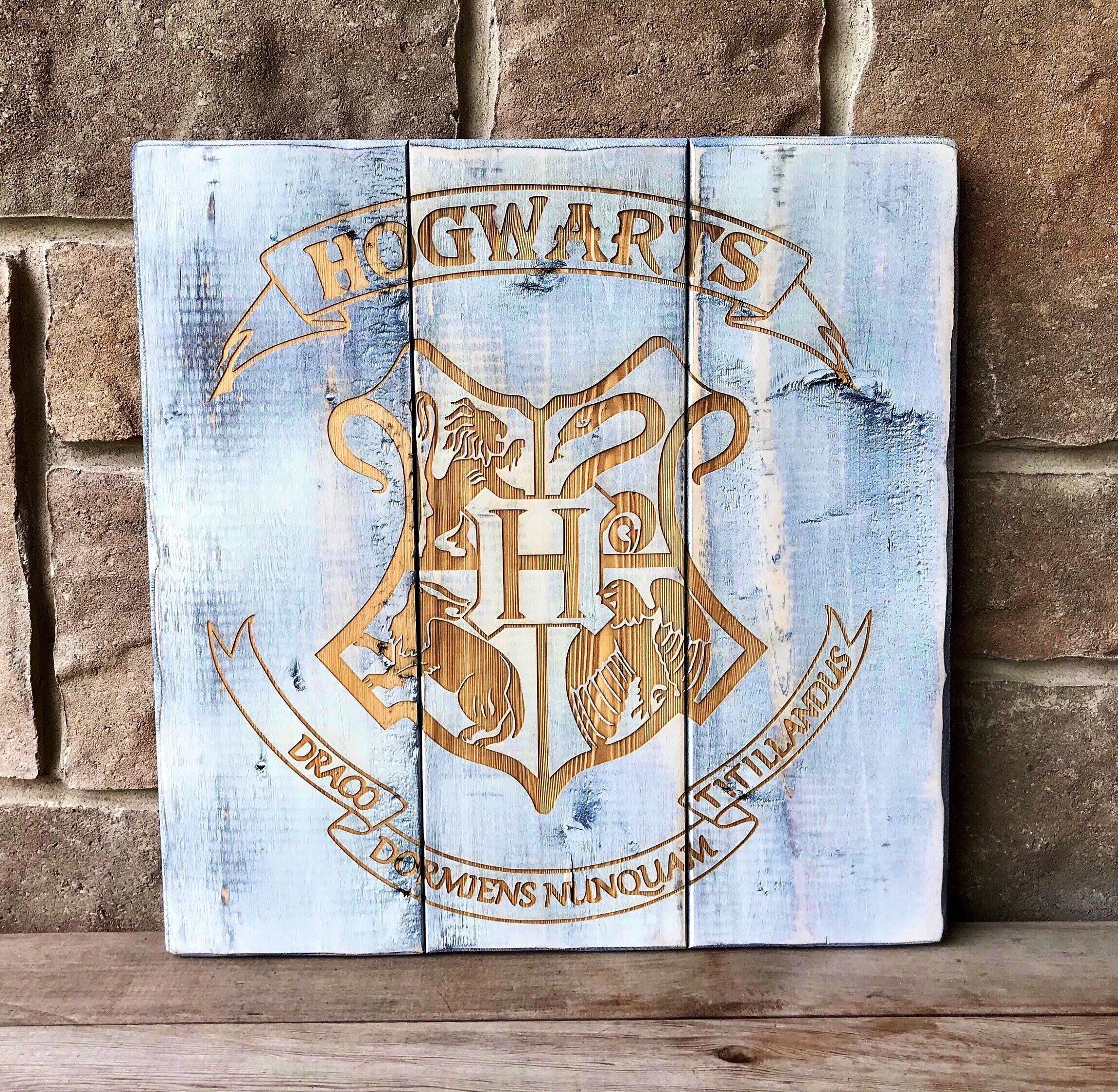 Laser Engraved Wood Wall Decor Hogwarts Harry Potter Sign Wall Etsy