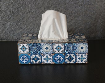 Tissue box cover Azaleas Portuguese Tiles Mexican Talavera Mexican Tiles Blue tiles Rectangular Azulejos tissue box Ceramic tiles Bathroom