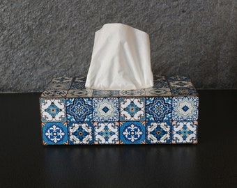 Serving table decor Blue tiles decor Tissue box cover Azaleas Portuguese Tiles Mexican Talavera Mexican Tiles Table decor box Ceramic tiles