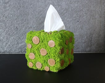 Bathroom accessories Forest Country house decor Green moss decor Moss Tissue box cover decoration Wooden Square tissue box Farmhouse decor