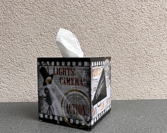 Gift for actor Cinema tissue box Movie camera Tissue box cover Wooden box Camera clapperboard Director's Chair Film Roll Cinema lover gift
