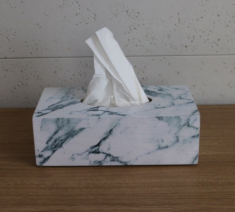 Tissue box cover white marble Kleenex holder Rectangular Etsy