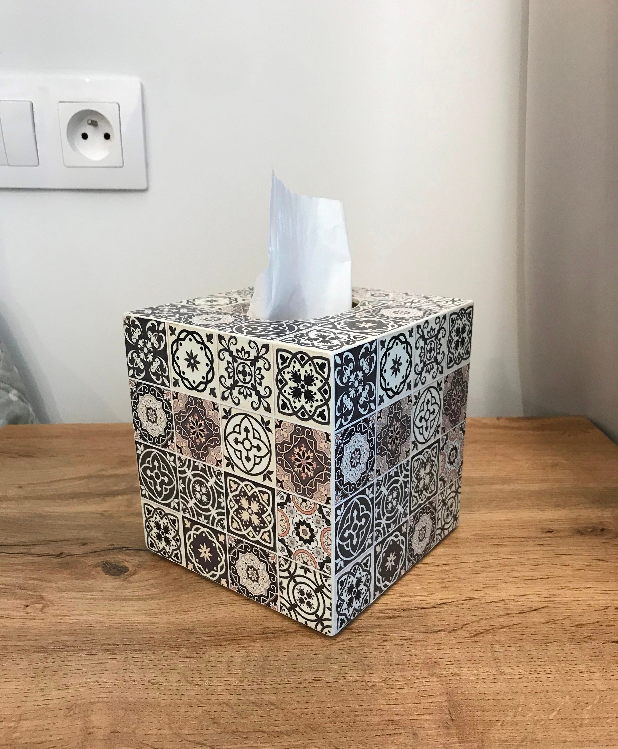 Serving table decor Tissue box cover Tiles MADE ON ORDER Brown Etsy