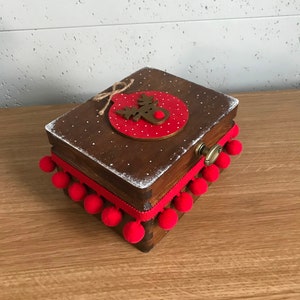 Christmas box Reindeer Rudolph box Deer jewelry box Christmas gift Jewelry red box Wooden Christmas Box Christmas decor Kids gift box winter