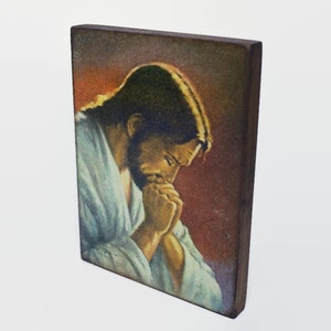 Icoon gebed Christus Houten heilige religieuze icoon Religieuze familie cadeau Moeders dag cadeau Decoupage icoon Handgemaakte icoon Print iconografie 20x15cm