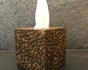 Stones tissue box Bronze stones decor Bath accessories Intustrial decor Copper tissue box Stones decor Bronze table decor Metallic bronze