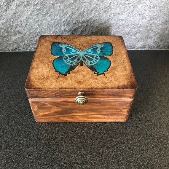 Black and Blue Butterfly Keepsake/Jewellery Box Christmas Gift IBU-4JB 