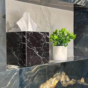 Marmor Kosmetiktücherbox Serviettenhalter quadratische Taschentücherbox Marmor schwarzes Marmor Einweihungsparty Geschenk Serviettenbox Serviettenbox