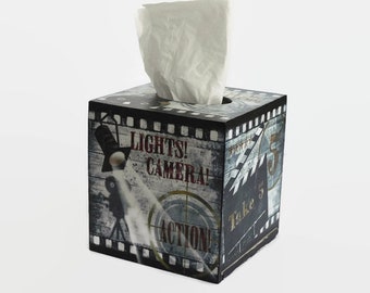 Gift for actor Cinema tissue box Movie camera Tissue box cover Wooden box Camera clapperboard Director's Chair Film Roll Cinema lover gift