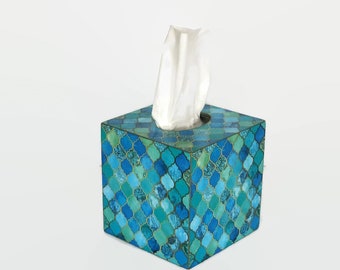 Blue bathroom decor Tissue box cover Moroccan Tile Moroccan seamless Turquoise Cobalt Blue Aqua&Gold Arabesque Moroccan style Bath accesory