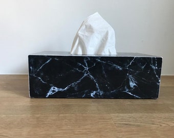 Black&white marble Black marble decor Tissue box cover Marble decor Black marble Bathroom decoration Housewarming gift Napkin box black