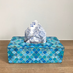 Cubierta de caja de pañuelos Azulejo marroquí Marroquí sin costuras Turquesa Cobalto Azul Aqua&Gold Arabesque Baño Decoración de damasco Azulejos de cerámica azul