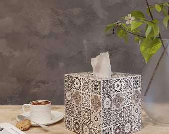 Serving table decor Tissue box cover Tiles MADE ON ORDER Brown tiles Azulejos Napkin box Ceramic tiles Mexican Wooden tissue box square