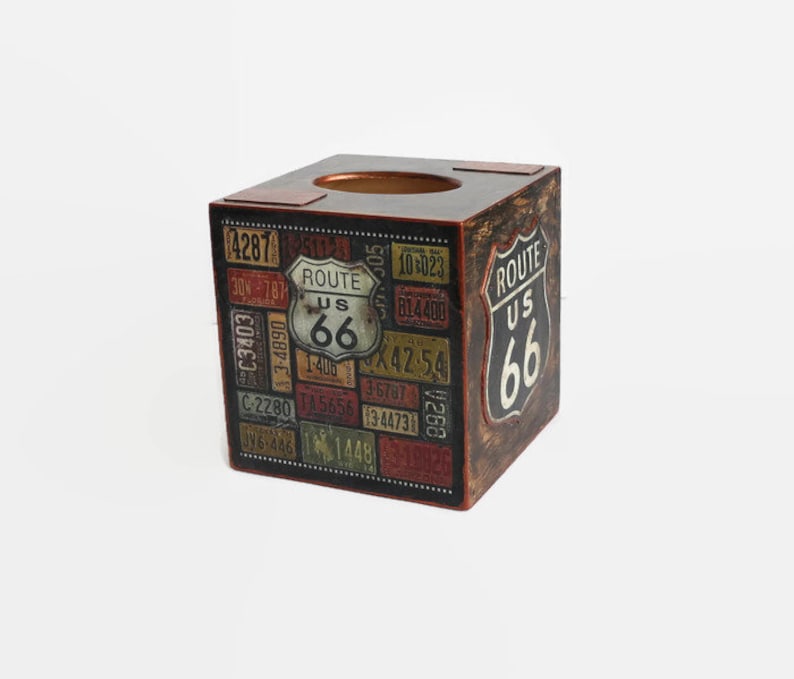 Carina's Collection Route 66 License Plate Tissue Box Holder - Vintage Style, Holds Standard Tissues
