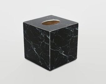 Tissue box cover black marble Napkin holder Square tissue box Marble Bath decor Housewarming gift Marble decor Marble gift box Napkin box