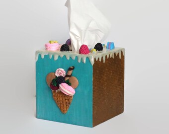 Ice cream tissue box cover Macarons decor Kids room decor Cupcake Nursery decor room Sweet gift Raspberry decoration Candy theme decoration