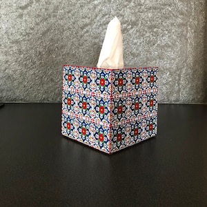 Tissue box cover square Tiles Serving table decor Red tiles Cube napkin box Ceramic tiles Red Flowers tiles decor Table decor box Napkin box
