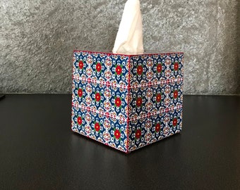 Tissue box cover square Tiles Serving table decor Red tiles Cube napkin box Ceramic tiles Red Flowers tiles decor Table decor box Napkin box