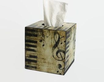 Tissue box cover Piano box Music gift Piano lover gift Music theme Piano key Music notes Wooden tissue box Vintage Home decor Music style