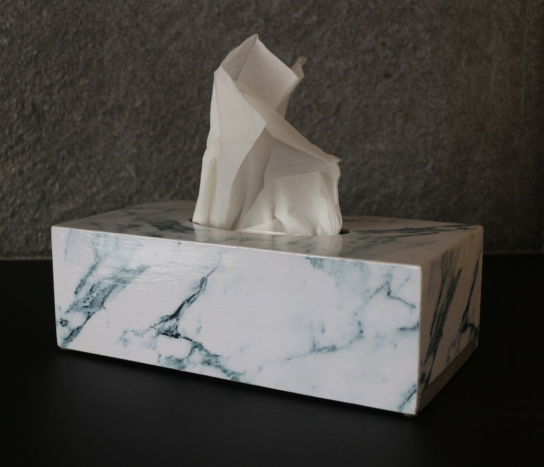 Tissue box cover white marble Napkin holder Rectangular tissue Etsy