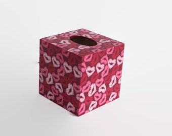 Tissue box cover Lips kisses Hearts designes Square tissue box Heart decor Pink kiss Wooden tissue box Pink lips Valentine gift Napkin box