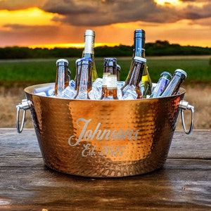 Personalized Wine Bucket Beverage Tub for Wedding, Bridal Shower, Anniversary Gift - Copper Housewarming Gifts, Gifts for the Couple