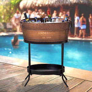 Personalized Beverage Tub with Stand for Wedding Gift for Couple, Housewarming, Bridal Shower Gift, Copper Anniversary Gifts