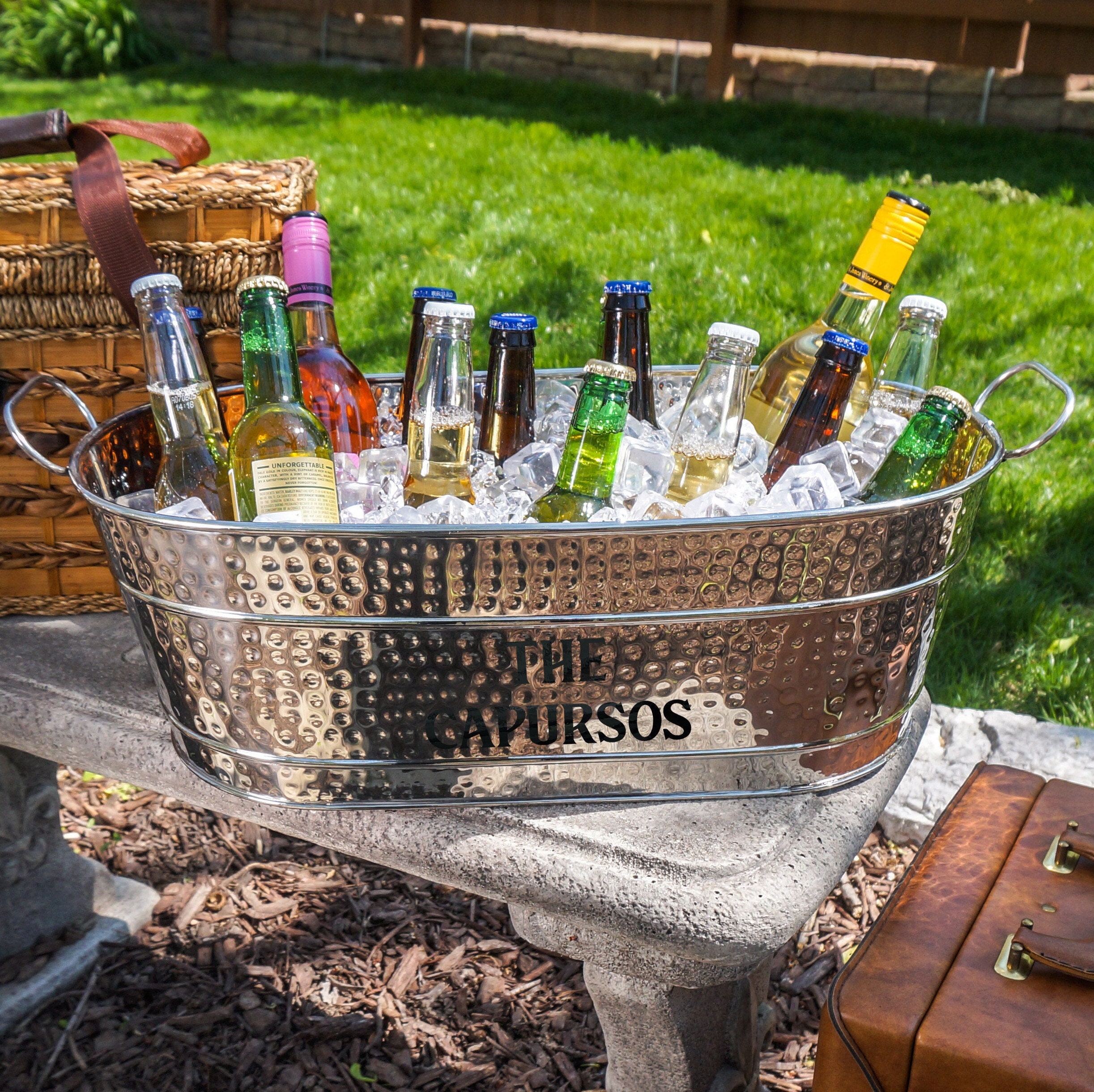 Personalized Ice Bucket Beverage Tub Hammered Stainless Etsy
