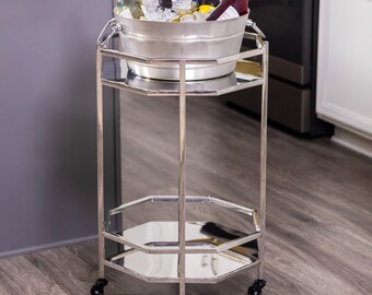 Metal Bar Cart with Insulated Ice Bucket / Beverage Tub for Wedding, Anniversary, Housewarming, Bar Trolley wheels, CLEARANCE