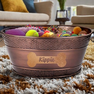 Personalized Metal Dog Toy Storage Bin Metal Indestructible Dog Toy Box Dog Toy Basket, Dog Birthday Gift Galvanized Metal Toy Storage image 5