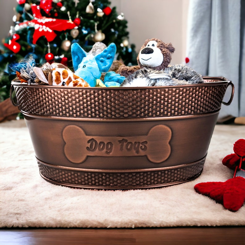 Personalized Metal Dog Toy Storage Bin Metal Indestructible Dog Toy Box Dog Toy Basket, Dog Birthday Gift Galvanized Metal Toy Storage image 3