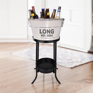 Personalized Metal Bucket with Stand Steel Or Copper Beverage Tub & Wine Gift for the Couple Housewarming, Anniversary, Engagement Silver w/ Stand