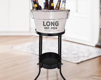 Personalized Metal Bucket with Stand- Steel Or Copper Beverage Tub & Wine Gift for the Couple - Housewarming, Anniversary, Engagement