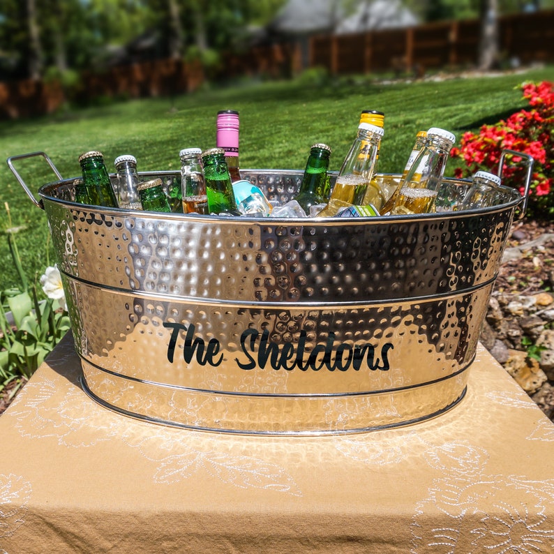 Personalized Ice Bucket Beverage Tub Hammered Stainless Etsy