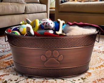 Panier Rangement Jouets Chien En Feutre - Grand Format 38x25x18cm - Pliable, Poignée Bois - Multifonction